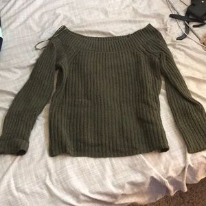 Off the shoulder green sweater